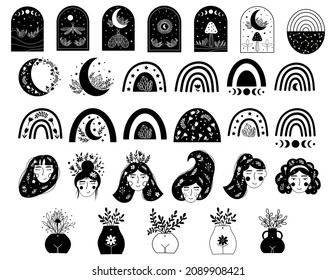 Celestial Clipart set. Vector illustration.