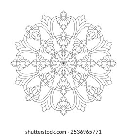 Página del libro para colorear Celestial Convergence Mandala. Páginas fáciles de libros para colorear de mandala para que los adultos se relajen, las experiencias dan alivio. Archivo de Vector de tamaño variable