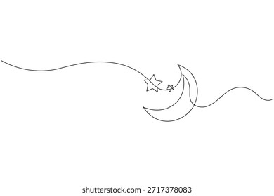Luna creciente celestial y estrellas Ilustración de arte de línea continua