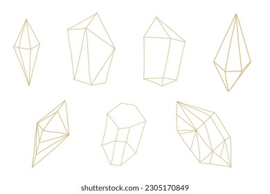 Celestial Crystal Gemstones vector doodle wedding decoration set minimalistic collection golden. Mystery lunar diamond glass triangle.