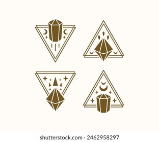 celestial crystal magic moon star frame border triangle vector icon design illustration collections template sets