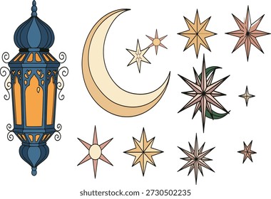 Elementos decorativos celestiales Ilustración de estrellas y luna