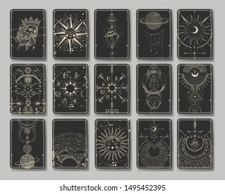 Celestial designs in vintage engraving style.  