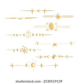 celestial divisor borda definir desenho animado. cosmos galáxia, nebulosa eclipse, constelação do zodíaco celestial divisor borda sinal. isolado símbolo vetor ilustração