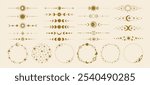 Celestial dividers. Decorative sun and moon border. Magic text decor divider and frame with astrology mystical stars, moon phase, shining sun. Fantasy vector elements.