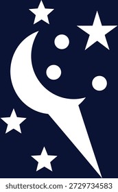 Celestial Dreamscape: Una ilustración moderna de semitonos del cielo nocturno con luna creciente y estrellas brillantes