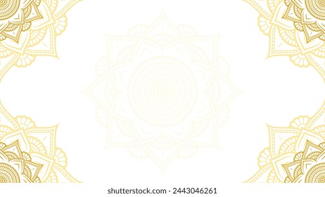Celestial Elegance Of Lotus Mandala Art Blank Horizontal Vector Background in Gold and White Color