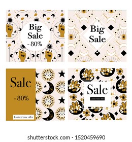 Celestial elements in 4 sets of commercial banners. Vector elements, perfect to use for your promotions