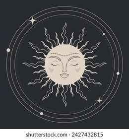 Celestial emblem with a sun. Magical vector illustration