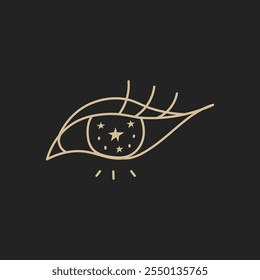 Celestial Eye Line Icon. Hand drawn magical vision and eyesight symbol. Esoteric and occult emblem. Outline vector illustration