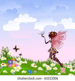 Celestial Fairy on a flower meadow