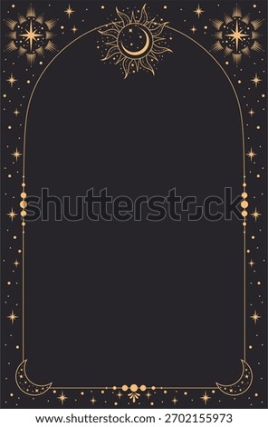 Celestial frame with stars, sun and a copy space. Banner with an elegant border and a place for text