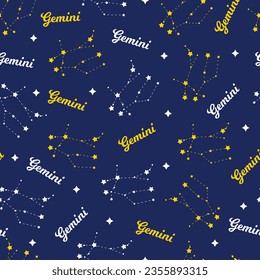 Celestial Gemini Starry Bond Vector Seamless Pattern can be use for background and apparel design