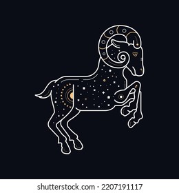 Celestial Goat Vector Line Art