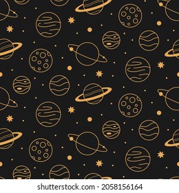 Celestial gold planet seamless pattern