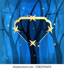 Celestial Golden Frame Fantasy Fairy Forest Illustration Abstract Background Vector