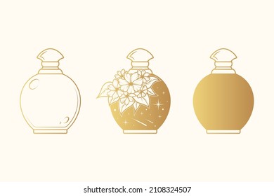 Jardines celestes de albañil dorados con flores. Elementos de diseño vectorial dibujados a mano aislados en fondo blanco.