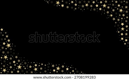 Celestial golden star corner border. Sparkling luxury angled frame for invitations, packaging, branding, greeting cards, digital banners and elegant print decoration. Vector.