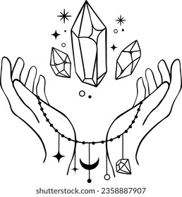 Celestial Hands logo Icon. Stars moon black magic witch art.