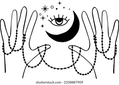 Celestial Hands logo Icon. Stars moon black magic witch art.