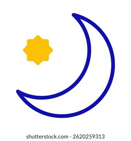 Celestial Harmony: Blue Crescent Moon and Golden Star Icon on White Backdrop