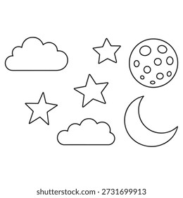 Celestial icons of stars moon and clouds in minimalist style