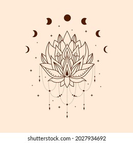Celestial illustration. Lotus magical and mystical art