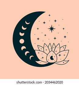 Celestial illustration. Lotus magical and mystical art