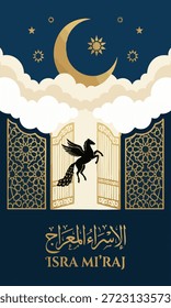 Un viaje celestial a través del cielo nocturno en un caballo alado durante la celebración de Isra Mi'raj