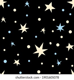 Celestial kids seamless pattern, space digital paper with starry sky, stars on white, nursery seamless background for textile, scrapbooking, wrapping paper, wallpaper