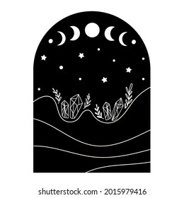 Elemento de diseño de paisajes celestes con fases lunares. Ilustración vectorial. 