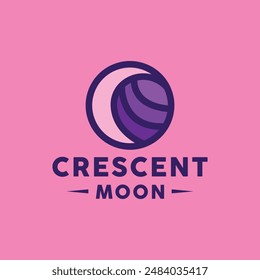 Celestial Logo Colorful Vector, Monoline Circle Moon Icon Symbol, Lunar Emblem Creative Vintage Graphic Design