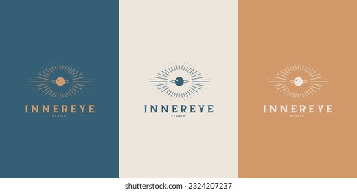 Diseño de logotipos celestes, logotipo ocular, logotipo mínimo, estrella, espiral, astrología, astronomía, espiritual, logotipo vectorial