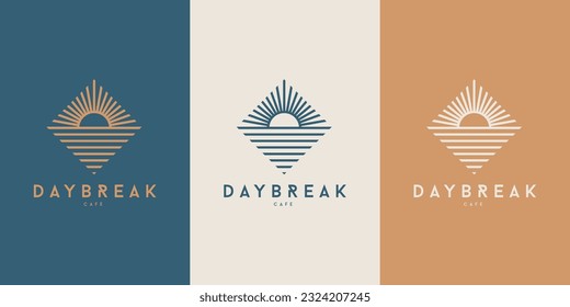 Celestial Logo design, Sea logotype, Minimal logo,Ocean, Sun, Sunshine, Sunet, Vector logo