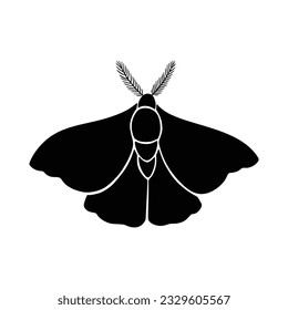 Celestial Luna Moth Linocut Vector Icon. Mystic Floral Insect Silhouette Isolated on White Background. Boho and Magic Witchy Eye Clipart, Occult Symbol Illustration. Black Butterfly Print for T Shirt