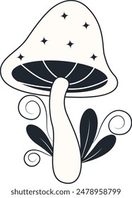 Celestial Magic Mushroom Clipart. Mystical Esoteric Elements. Isolated on White Background.