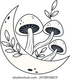 Celestial Magic Mushroom Clipart. Mystical Esoteric Elements. Isolated on White Background.