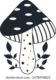 Celestial Magic Mushroom Clipart. Mystical Esoteric Elements. Isolated on White Background.