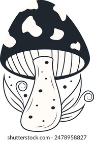 Celestial Magic Mushroom Clipart. Mystical Esoteric Elements. Isolated on White Background.