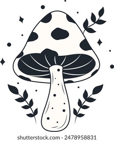 Celestial Magic Mushroom Clipart. Mystical Esoteric Elements. Isolated on White Background.