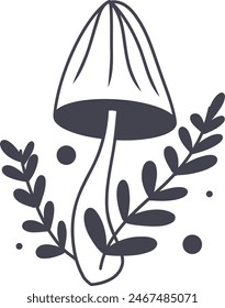 Celestial Magic Mushroom in Minimalist Doodle Style. Mystical Bohemian Mushroom.