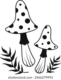 Celestial Magic Mushroom with Star and Moon Ornament. Mystical Boho Mushroom Vector Illustration.