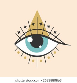 Símbolo celestial mágico de olho. Todos vendo olho. Ilustração vetorial