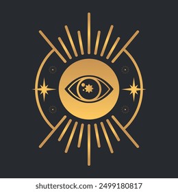 Celestial magical sacred All seeing eye symbol. Mystical boho concept with magic eye. Vector illustration