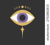 Celestial magical sacred eye emblem. All seeing eye symbol. Vector illustration