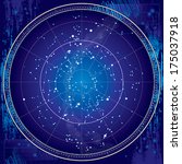 Celestial Map of The Night Sky. Astronomical Chart of Northern Hemisphere. (Ultraviolet Blueprint version EPS-8).