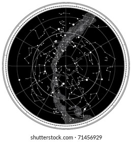 Celestial Map of The Night Sky. Astronomical Chart of Northern Hemisphere (EPS-8)