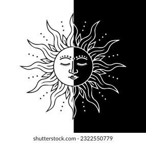 celestial medieval sun, vector design for fashion, card and poster prints, tattoo designs, mystic