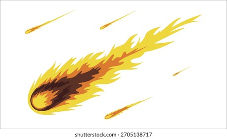 Meteoro celestial con cabeza brillante y Arte vectorial de cola ligera aislado sobre fondo blanco