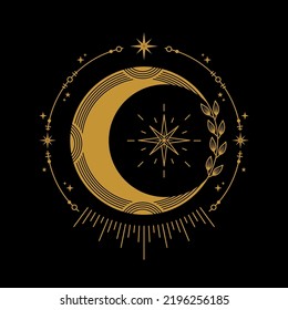 celestial moon with ornaments logo design